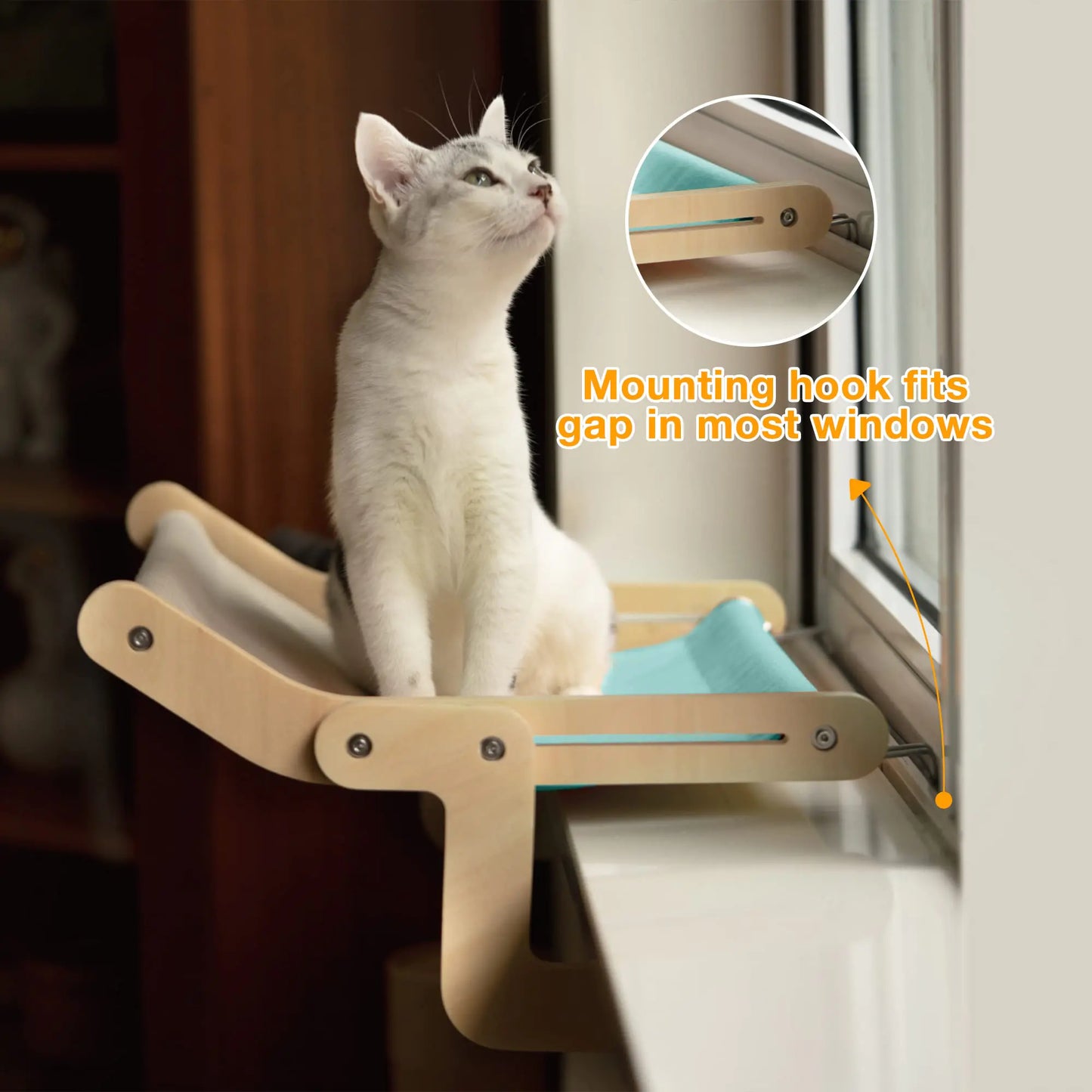 Mewoofun Sturdy Cat Window Perch Wooden Hammock