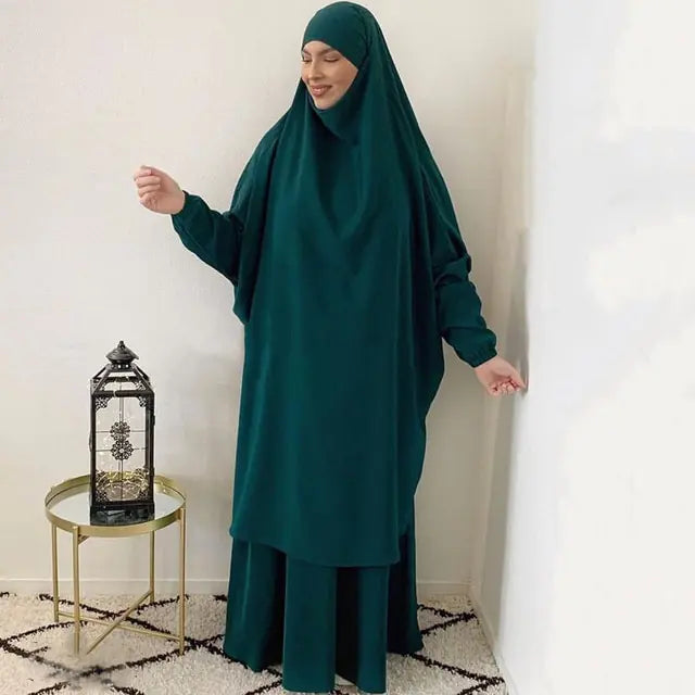 2-Piece Jilbab Set: Muslim Prayer Garment, Long Khimar & Niqab (13 shades)