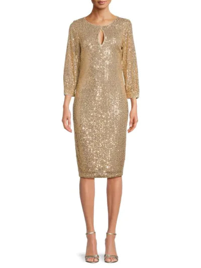 KENSIE 3/4 Sleeve Sequin Sheath Dress