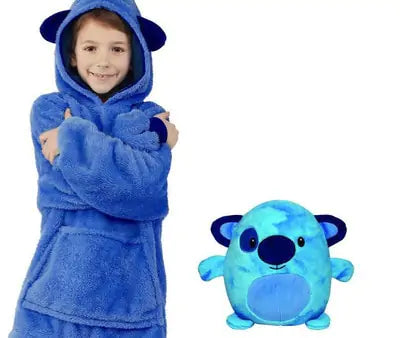 Kid's Soft Plush Animal Blanket & Hoodie Combo