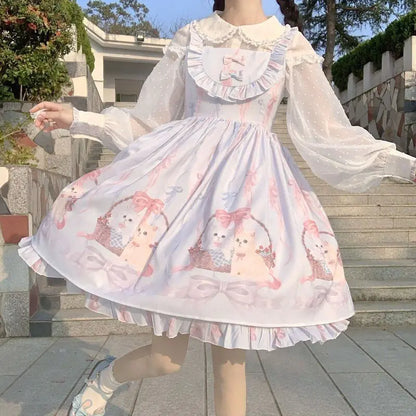 Girl's Tea Party Ruffles Dress with Cats