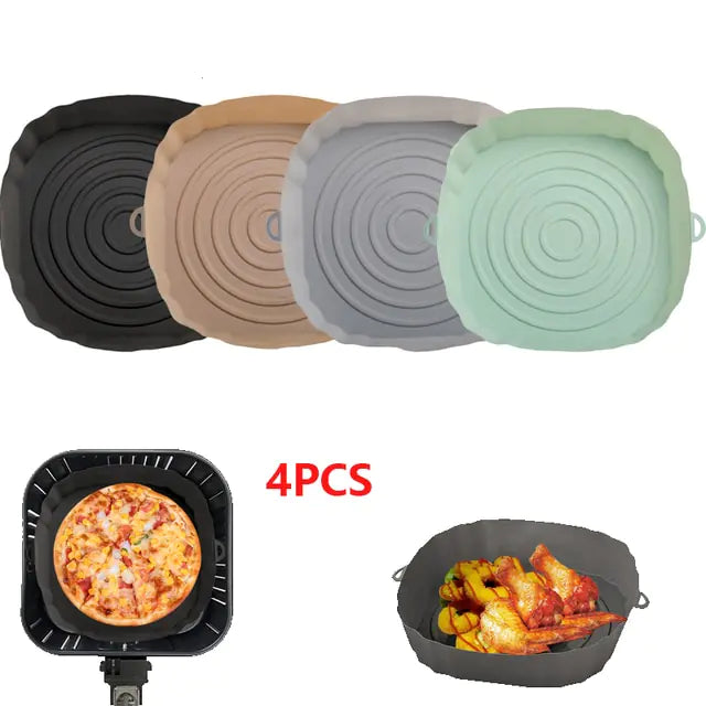 4pcs Silicone Recyclable Air Fryer Basket Liners - Oven Mold Baking Trays