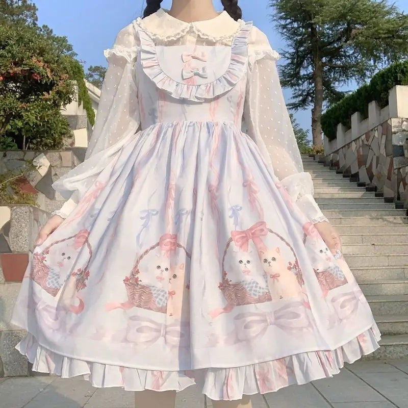 Girl's Tea Party Ruffles Dress with Cats