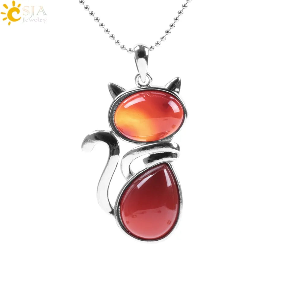 Cat Natural Stone Necklaces (various colors)