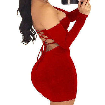 Strapless Large Women's Long Sleeve Backless Night Club Dress