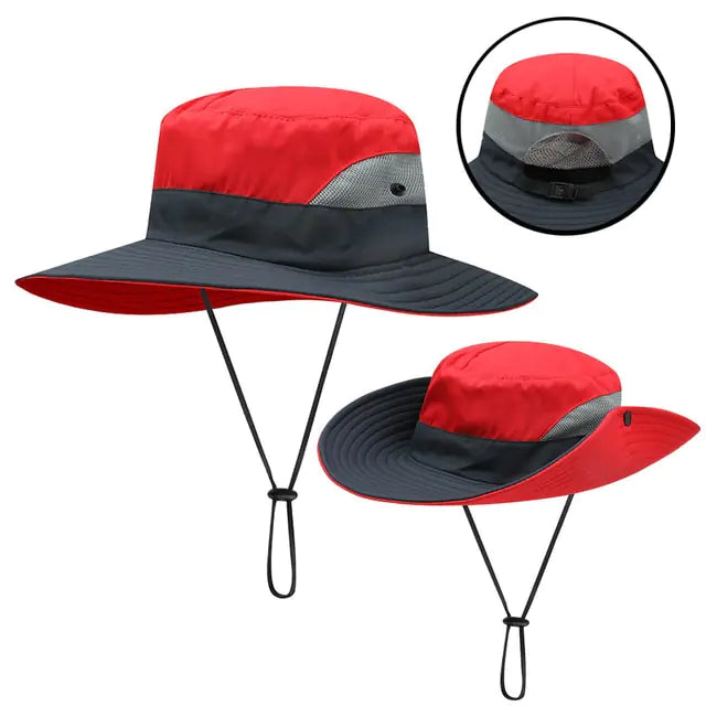 Wide Brim UV Protection Hat with Ponytail Opening (various colors)