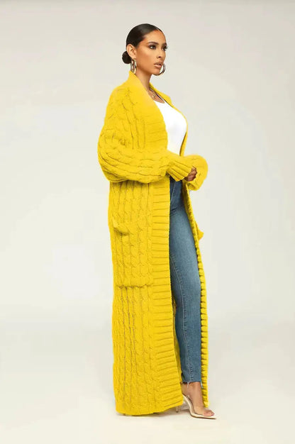 Drop Shoulder Maxi Sweater Cardigan (green or yellow)