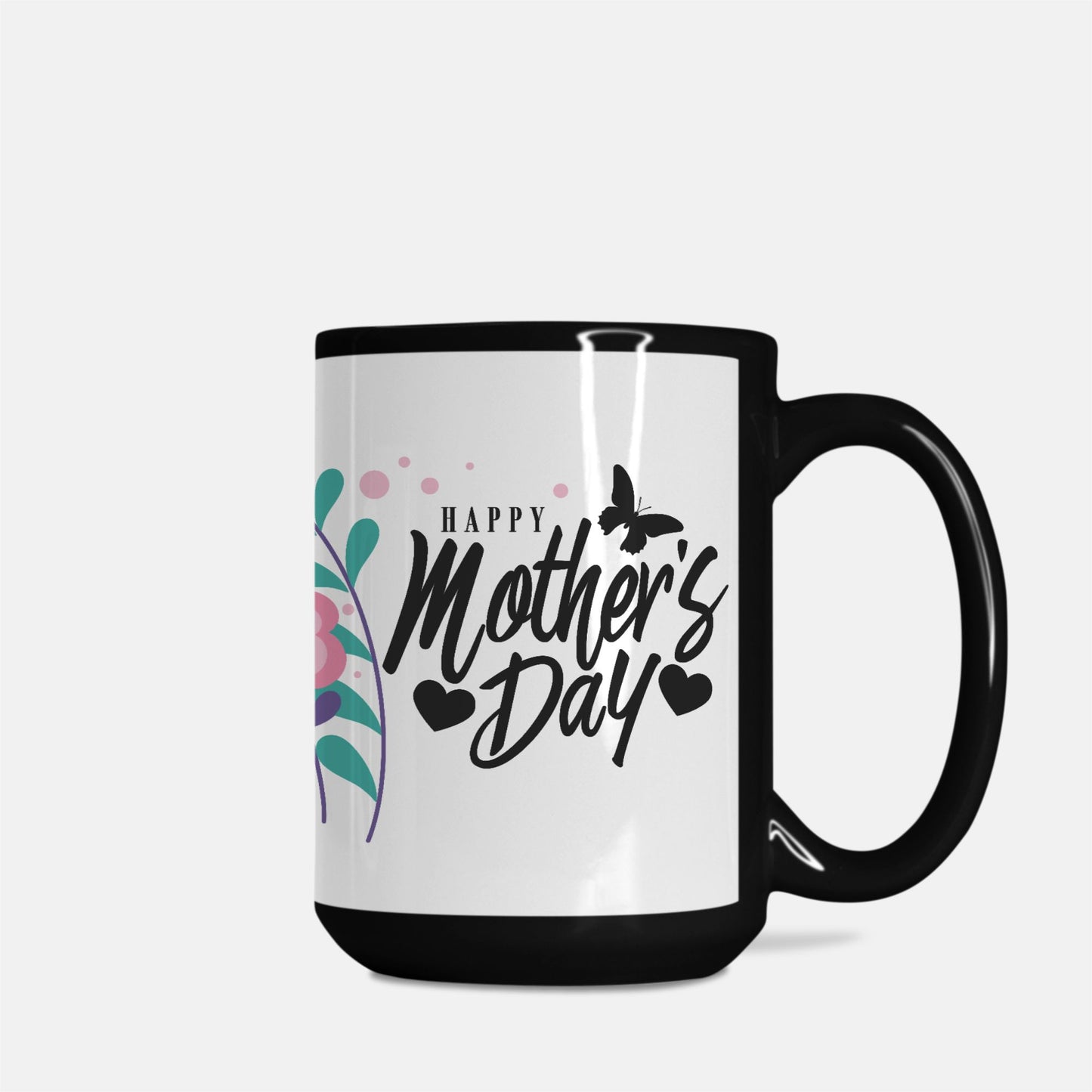 Mug - Mother's Day, Pink Flower, 15oz, Black