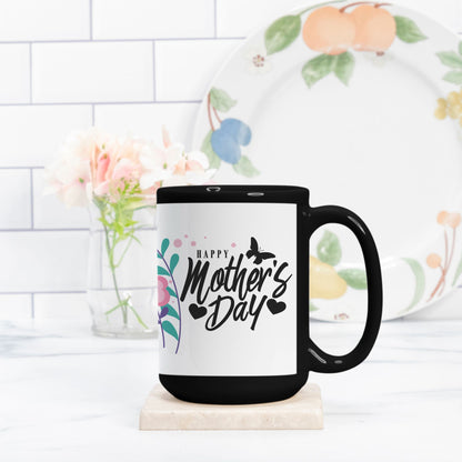 Mug - Mother's Day, Pink Flower, 15oz, Black