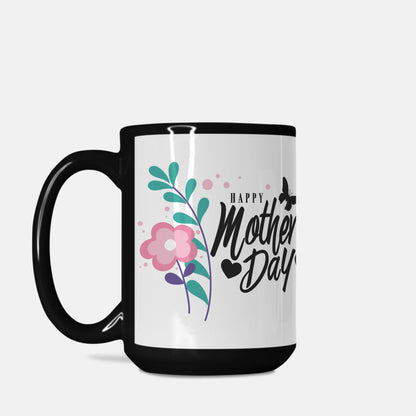 Mug - Mother's Day, Pink Flower, 15oz, Black