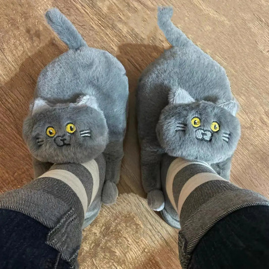 Cuddly Hug Cat Slippers (grey or beige)