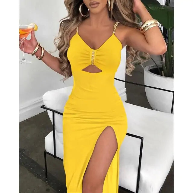 V-Neck High Slit Dress (various colors)