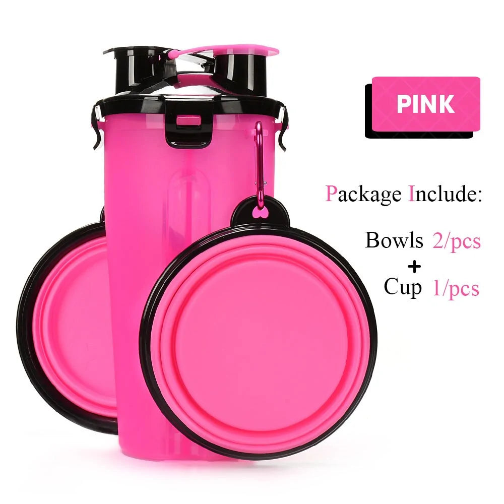 2 in 1 Pet Water Bottle Food Container & Folding Bowl