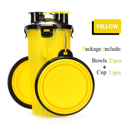 2 in 1 Pet Water Bottle Food Container & Folding Bowl