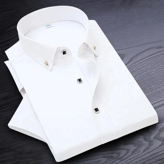 High Quality No-iron Short Sleeve Dress Shirt (various colors) New Solid Male Clothing Fit Business Shirts White Blue Navy Black Red