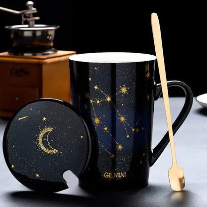 Zodiac Mugs: 12 Constellations (zodiacs) Creative Mugs With Spoon (blue or white)