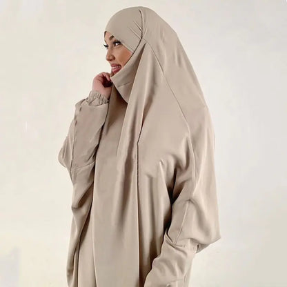 2-Piece Jilbab Set: Muslim Prayer Garment, Long Khimar & Niqab (13 shades)