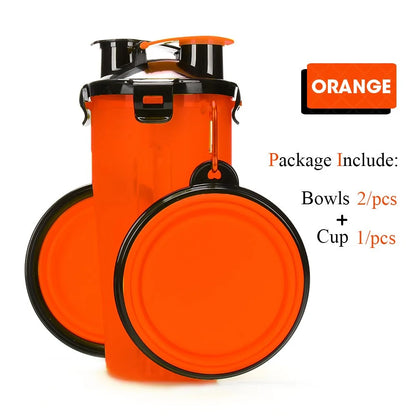 2 in 1 Pet Water Bottle Food Container & Folding Bowl