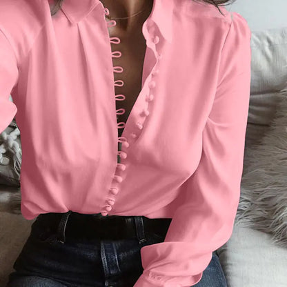 Casual Chiffon Solid Blouse with Sexy Buttons (various colors)