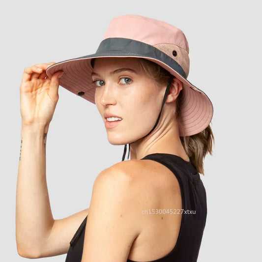 Wide Brim UV Protection Hat with Ponytail Opening (various colors)