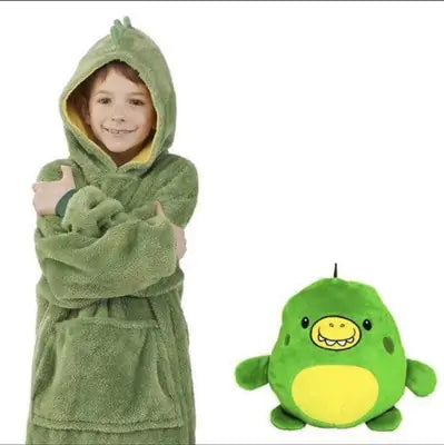 Kid's Soft Plush Animal Blanket & Hoodie Combo