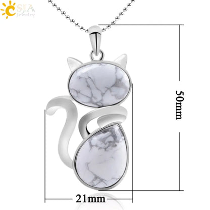 Cat Natural Stone Necklaces (various colors)