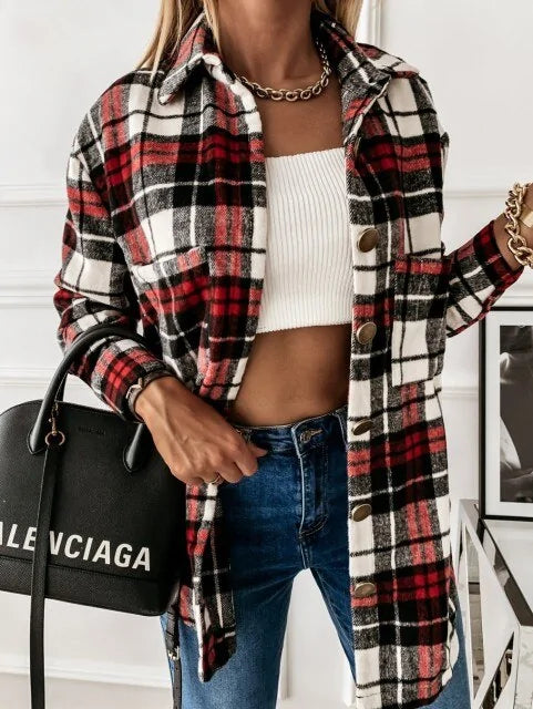 Oversized Women's Plaid Shirt Jacket (various styles)