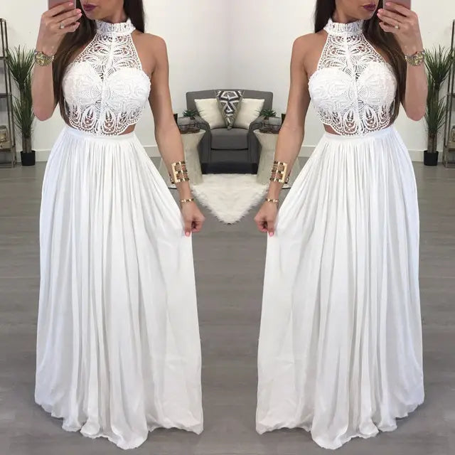 Maxi Long Evening Party Dress (white & burgundy)