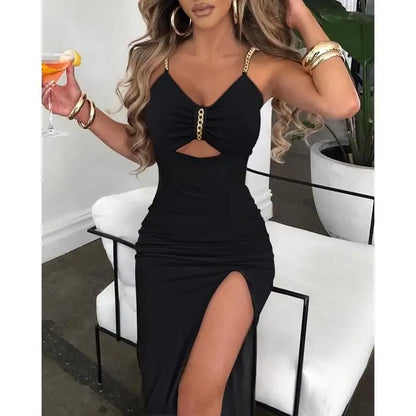 V-Neck High Slit Dress (various colors)