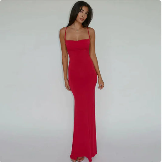 Women's Sleek Backless Strappy Midi Dress