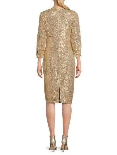 KENSIE 3/4 Sleeve Sequin Sheath Dress