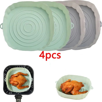 4pcs Silicone Recyclable Air Fryer Basket Liners - Oven Mold Baking Trays