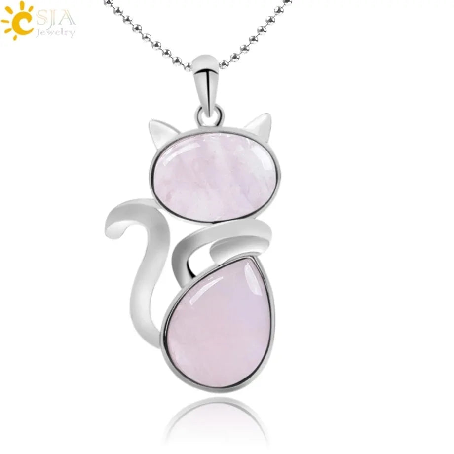 Cat Natural Stone Necklaces (various colors)