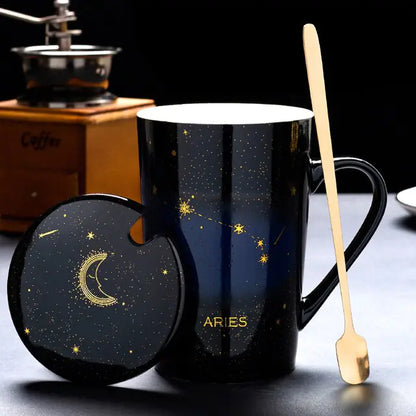 Zodiac Mugs: 12 Constellations (zodiacs) Creative Mugs With Spoon (blue or white)