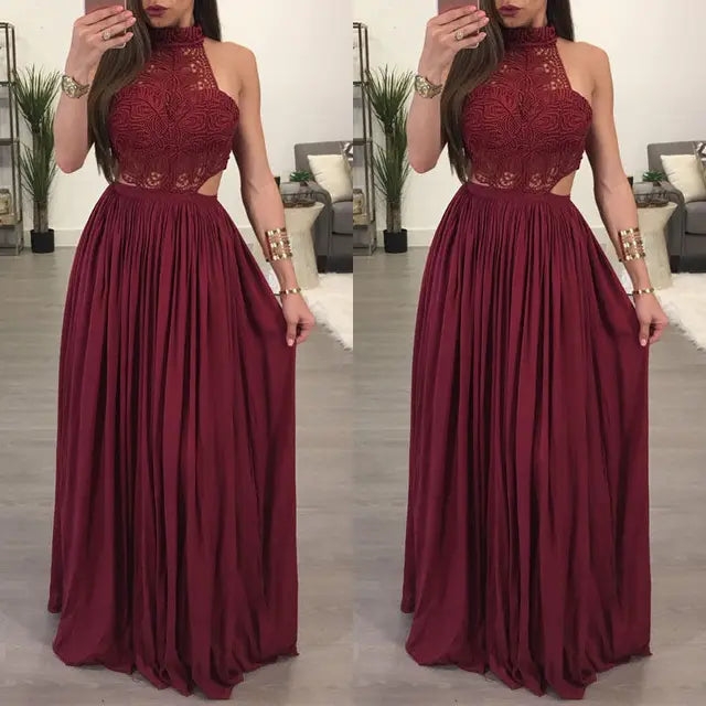 Maxi Long Evening Party Dress (white & burgundy)