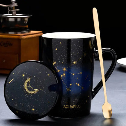 Zodiac Mugs: 12 Constellations (zodiacs) Creative Mugs With Spoon (blue or white)