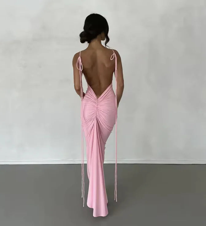 Elegant Backless Spaghetti Strap Dress (various colors)