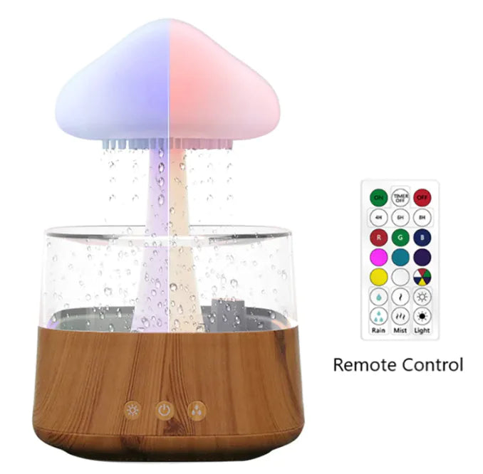 Ultrasonic Atomizing Cloud & Rain Humidifier Wood Grain 7 Color Light Aromatherapy Machine