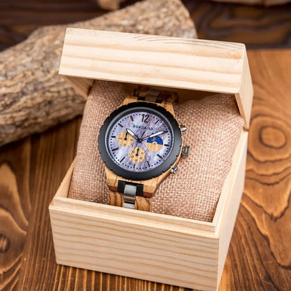 Luxury Wooden Chronograph Watch for Men (various colors l