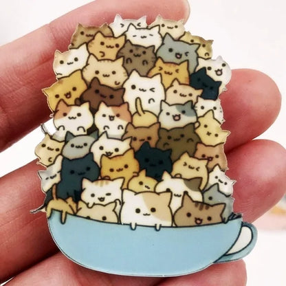 Stacked Cat Acrylic Badge Icons (various pins)