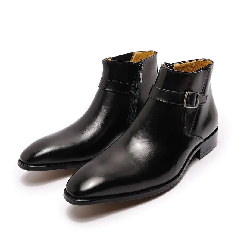 Italian Leather Dress Boots With Zipper & Buckley (blue & black)