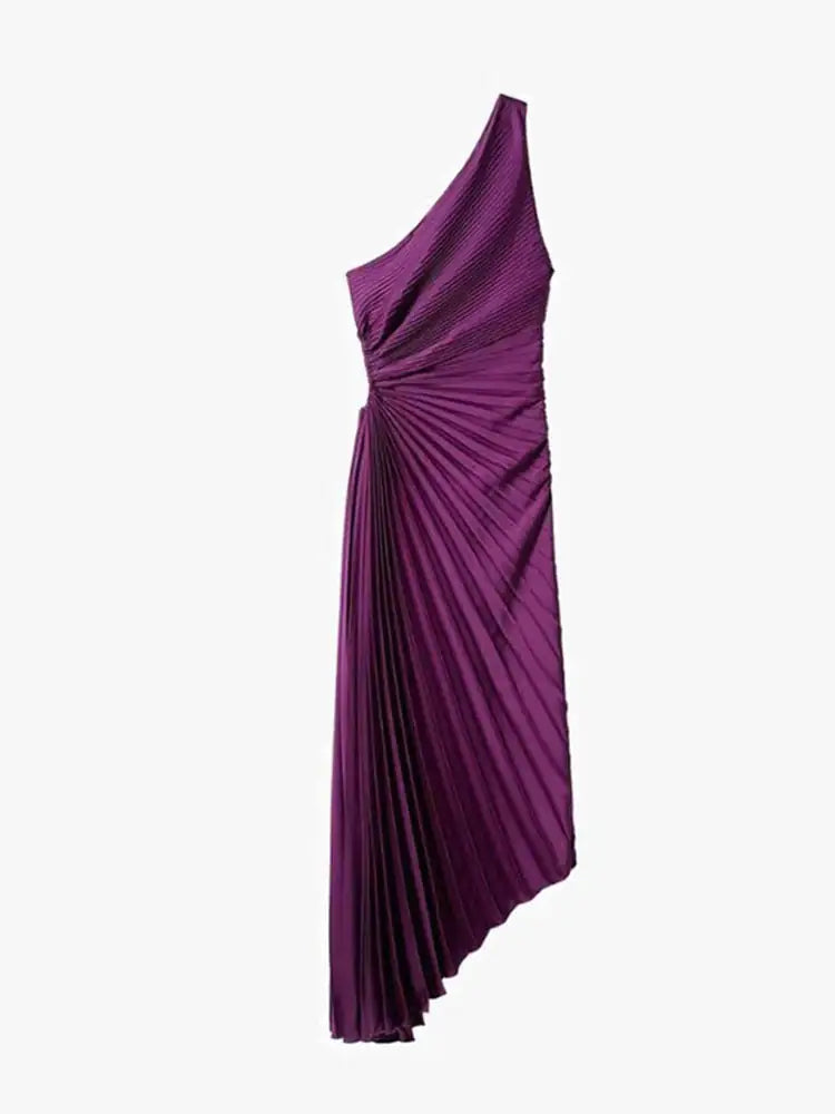 One Shoulder Pleated Maxi Dress (various colors)