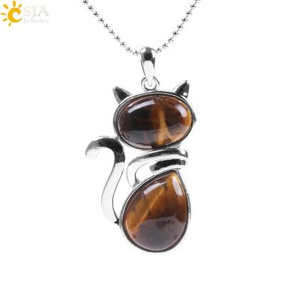 Cat Natural Stone Necklaces (various colors)