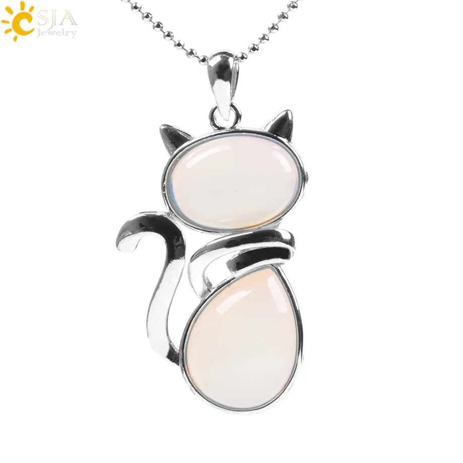 Cat Natural Stone Necklaces (various colors)