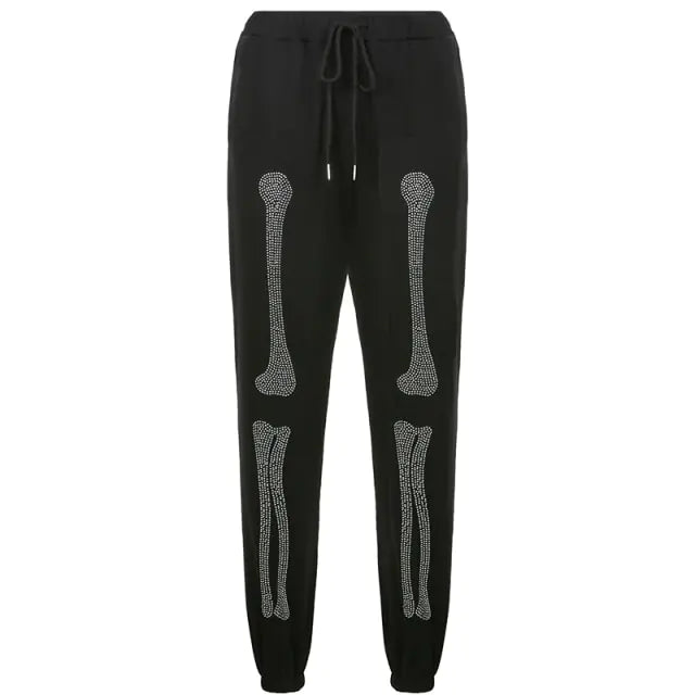 Bone Rhinestone Women Sweatpants and Jacket