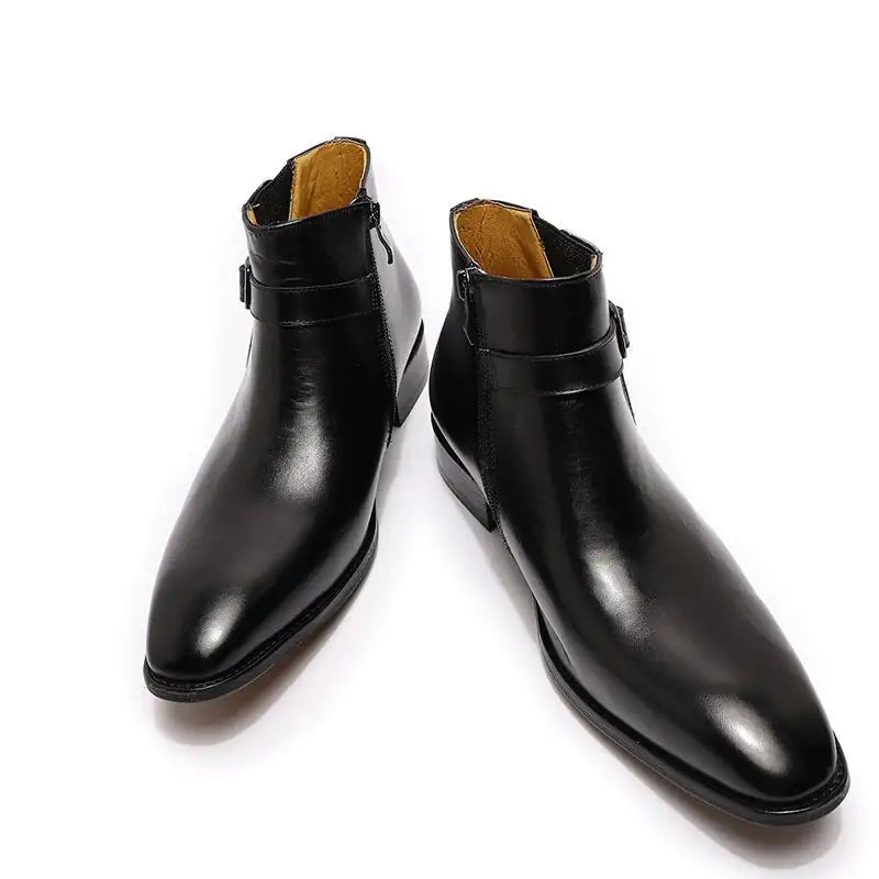 Italian Leather Dress Boots With Zipper & Buckley (blue & black)