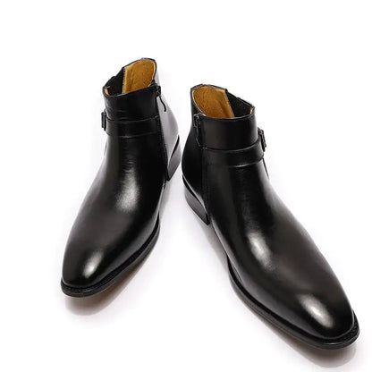 Italian Leather Dress Boots With Zipper & Buckley (blue & black)