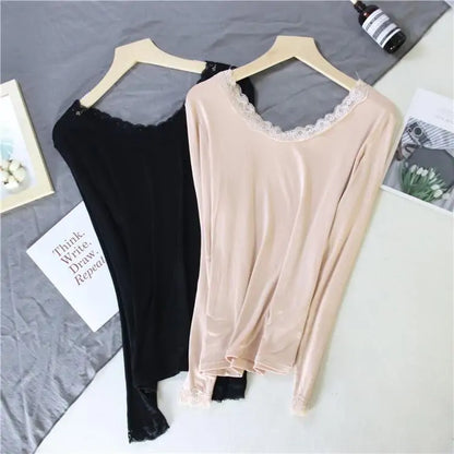 Women Lace V-Neck Thermal Slim Warm Tops (various colors)