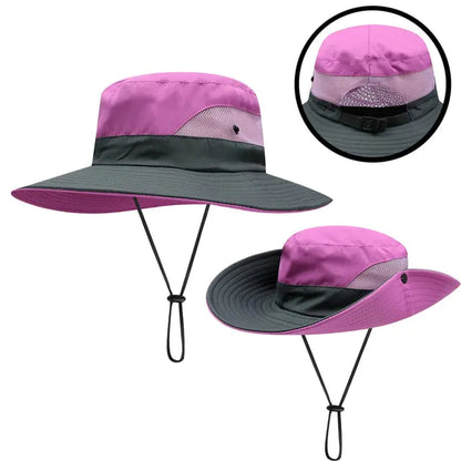 Wide Brim UV Protection Hat with Ponytail Opening (various colors)