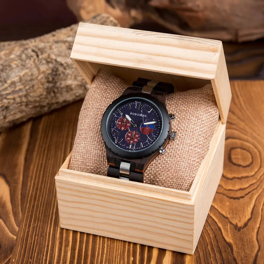 Luxury Wooden Chronograph Watch for Men (various colors l